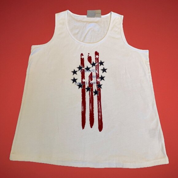 St. John's Bay Patriotic Tank Women's 1X White Liberty & Happiness 100% Cotton - Picture 1 of 8